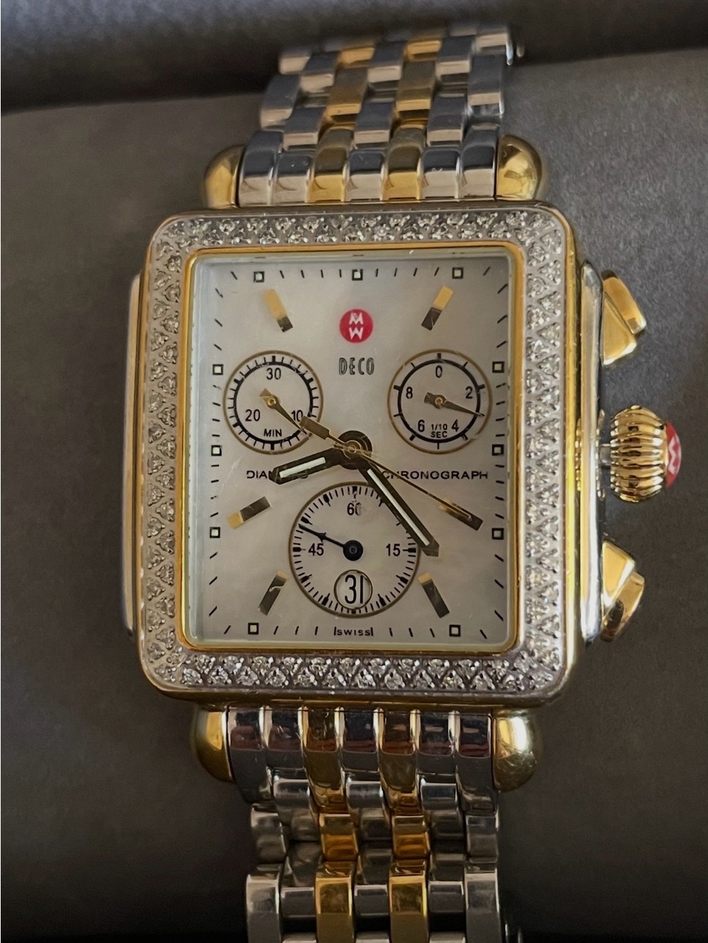 MICHELE Deco Two-Tone 18K Gold-Plated Diamond Watch